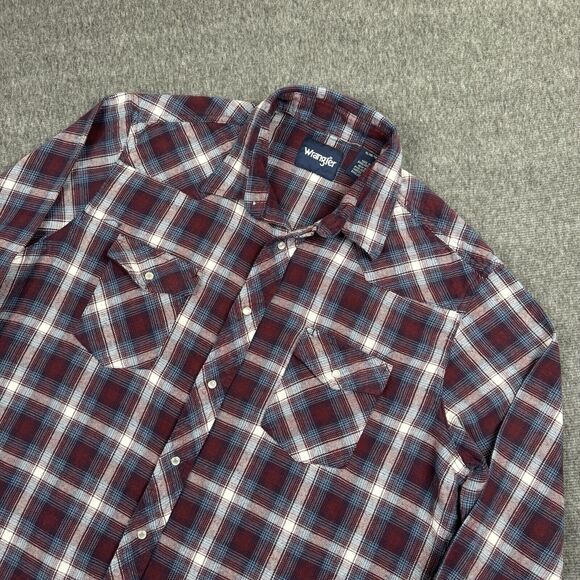 Vintage‎ Wrangler Pearl Snap Shirt Men’s XL Red Brushpopper Plaid Western Y2K - Picture 1 of 7